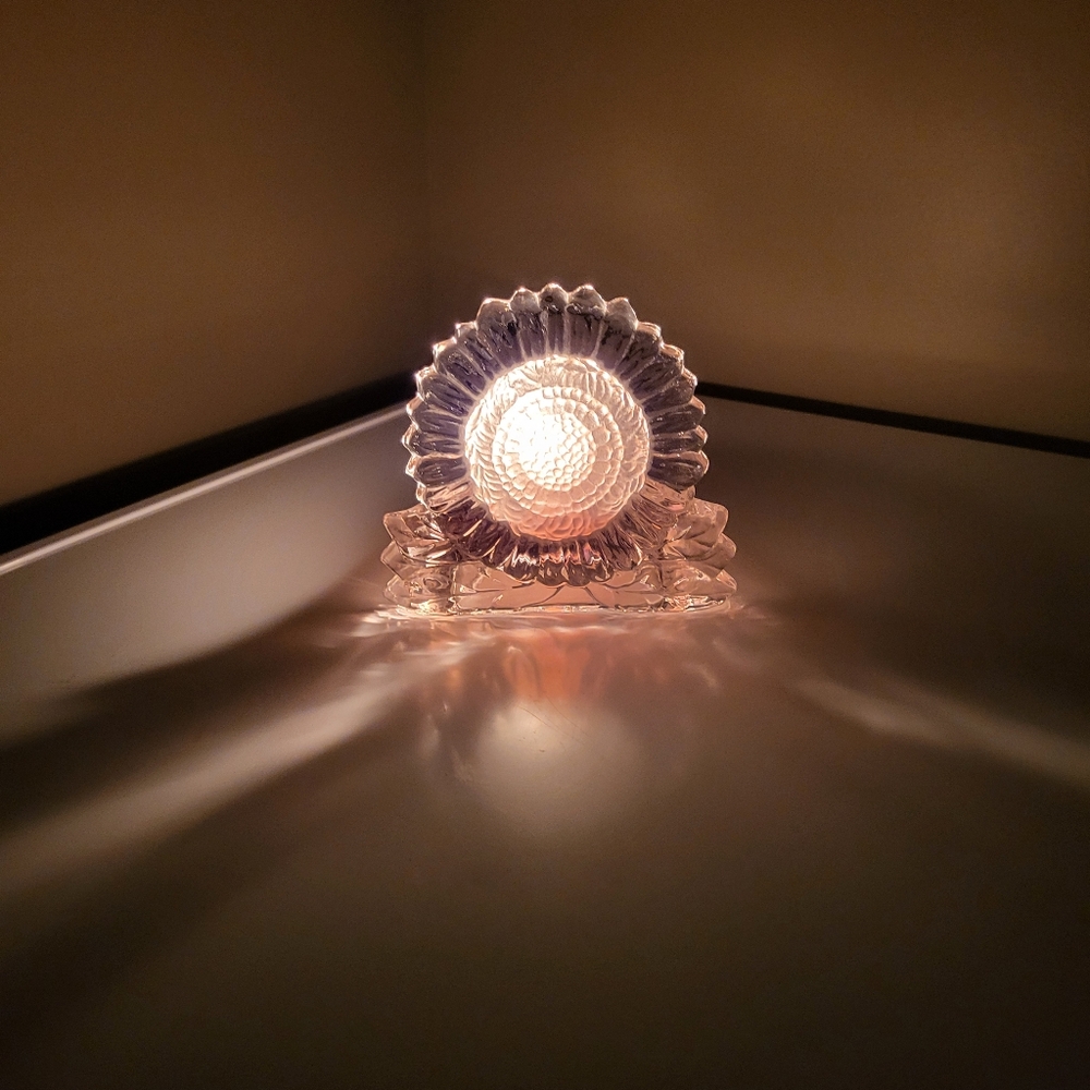 Vintage Clear Glass Sunflower Candle Holder